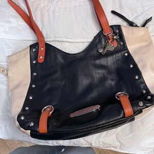 Harley-Davidson Black and Orange Studded Shoulder Bag